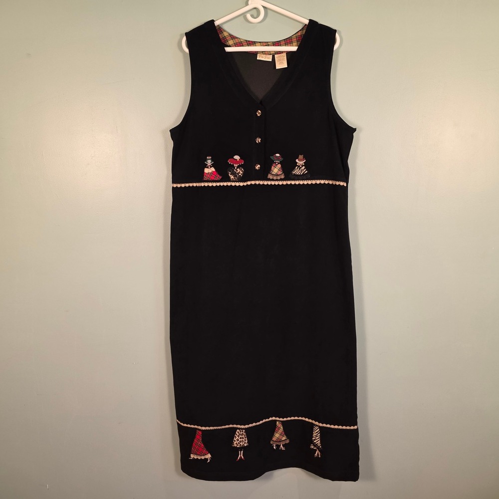 Bobbie Brooks Vintage Black Embroidered Fashion Ladies Midi Dress XL BB2H501